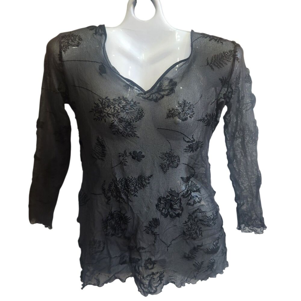 Victorias Secret Y2K VTG Burnout Sheer Black Mesh Floral Fern Top Whimsigoth